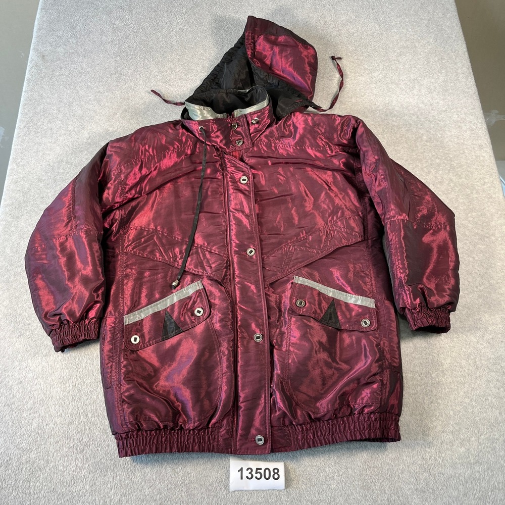 Vintage Current Seen Parka Jacket Womens Large Burgundy Good Iridescent Quilted